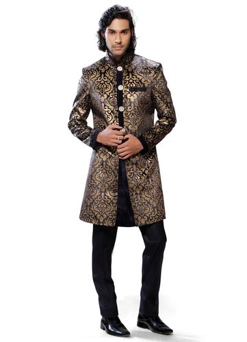 Yellow & Blue Color Fancy Indo Western Sherwani