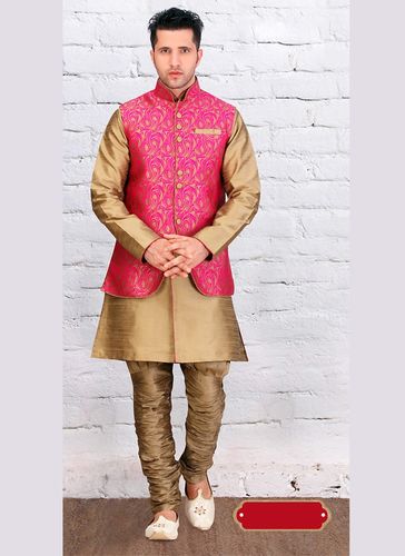 Attractive Look Brown Color Dupioni Raw Silk Indo Western Sherwani