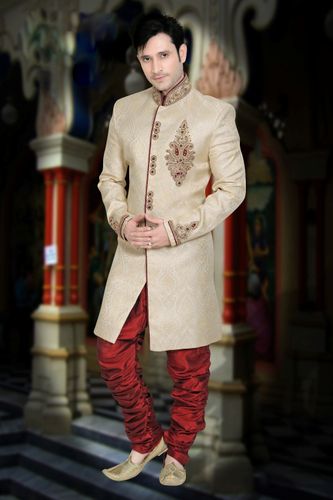 Attractive Look Beige Color Indo Western Sherwani