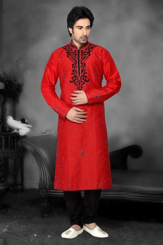 Red Color Embroidery Work Kurta Payjama