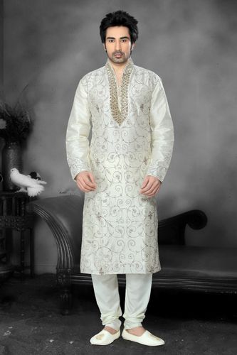 White Color High Neck Kurta Payjama