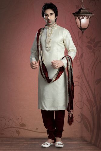 Cream Color Crystals Stones Kurta Payjama