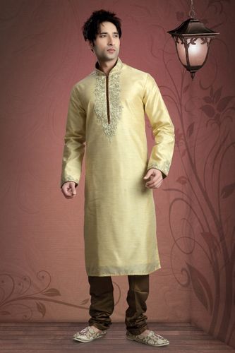 Cream Color Festive Wear Kurta Payjama