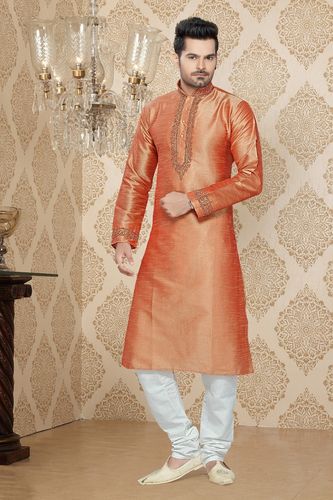 Orange Color Crumped Kurta Payjama