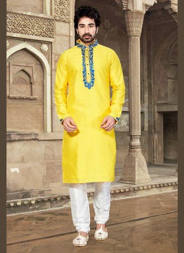 Dupion Raw Silk Yellow Kurta Payjama