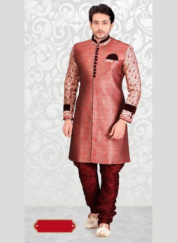 Red Color Trendsetting Silk Western Sherwani