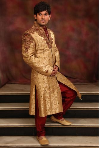 Stylish V Neck Gold Sherwani BL2004