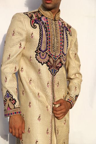 Maharaja Design Gold Cream Sherwani BL2020