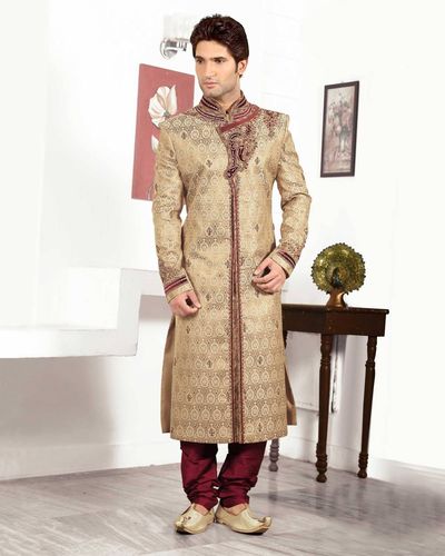Pleasant Fawn Mens Beige Color Royal Sherwani