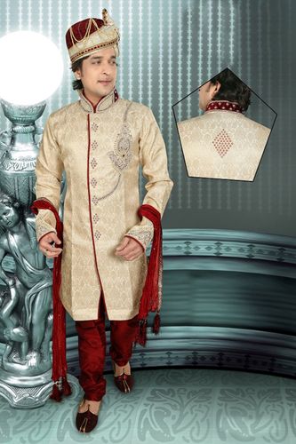 Mens Pleasant Cream Brown Color Royal Sherwani