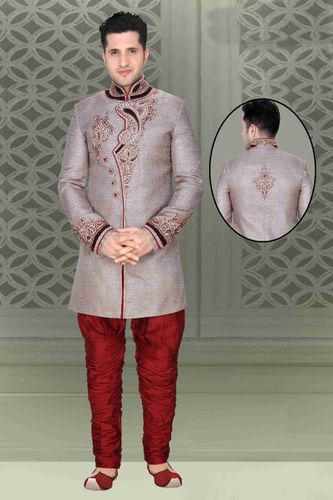 Mens Classical Ethnic Grey Color Royal Sherwani