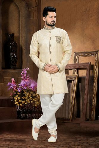 Delicate Designer Collection Mens Cream Color Royal Sherwani