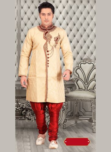 Trendy Stylish Look Mens Beige Color Royal Sherwani