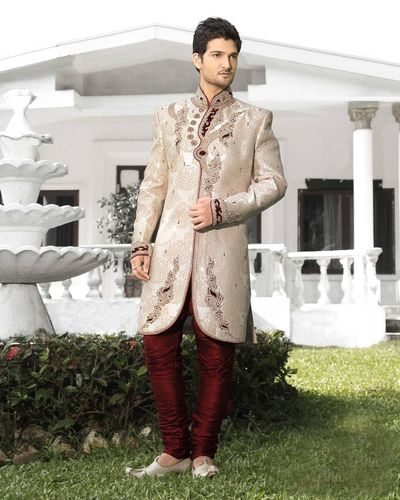 Glam Ochre Mens White Color Royal Sherwani