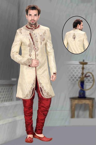Mens Impressive Beige Color Royal Sherwani