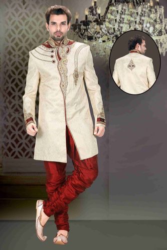 Enrapturing Mens Beige Color Royal Sherwani For Festival