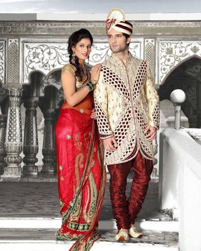 Pleasant Cream Color V Neck Royal Sherwani