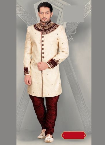 Awaresome Attractive Looking Cream Color Royal Sherwani