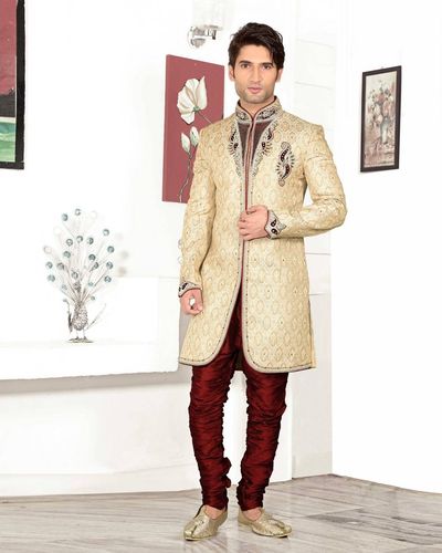 Mens Astonishing Cream Color Royal Sherwani For Wedding