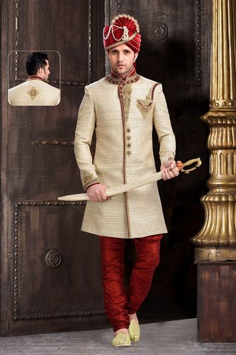 Ivory Fabulous Mens Chinese Collar Cream Royal Sherwani