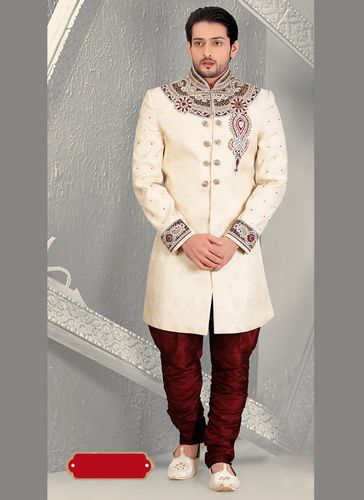 Unique Designer Collection Glamour Look Cream Royal Sherwani For Wedding