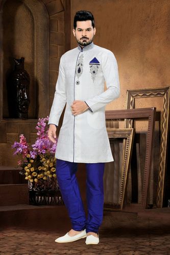 Creative Designer Look Mens White Royal Sherwani