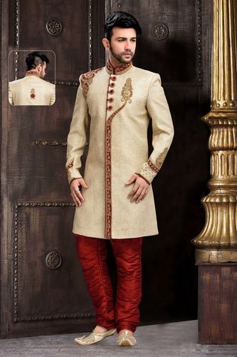 Mens Stimulating Beige Color Royal Sherwani