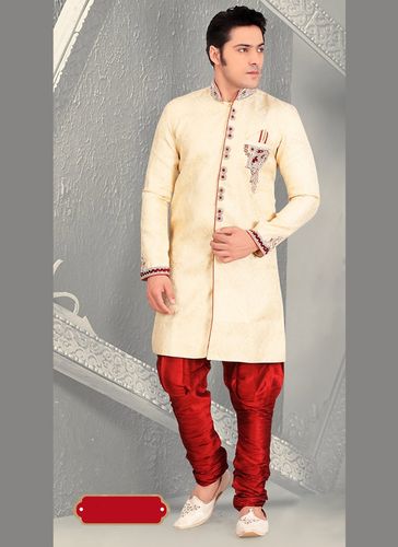 Impressive Look Mens Cream Color Royal Sherwani