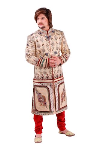 Carnelian Beige Color Mens Royal Sherwani