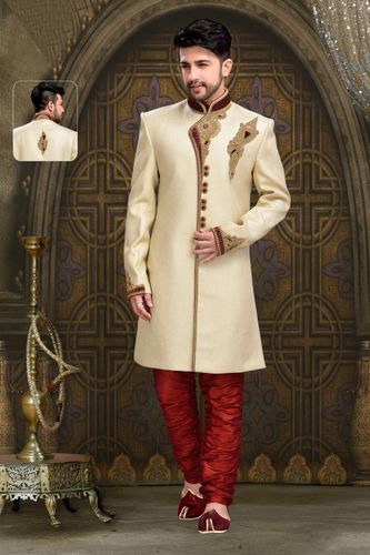 Mens Charming Look Beautiful Cream Color Royal Sherwani