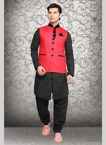 Unique Collection Red Color Linen Nehru Jacket