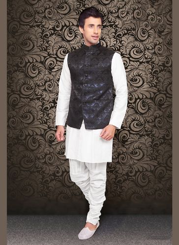 Fabulous Look Blue Color Brocade Nehru Jacket