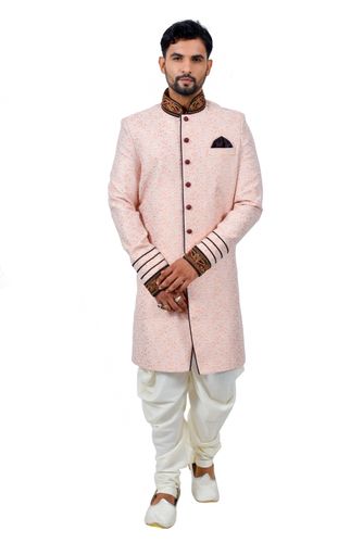 Salmon Cottanbrocadesilk Indowestern Sherwani