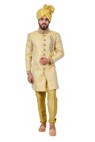 Golden Zaribrocadesilk Indowestern Sherwani