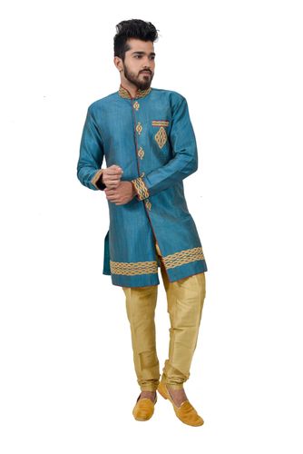 Tuquoiseblue Ghicchasilk Indowestern Sherwani