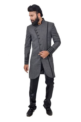 Grayasparagus Italianfebric Indowestern Sherwani