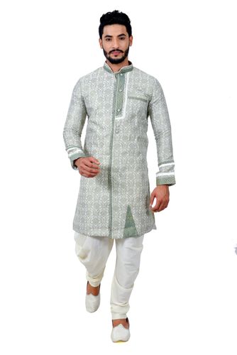 Seagreen Cottanbrocadesilk Indowestern Sherwani