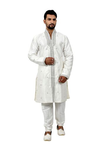 White Artsilk Indowestern Sherwani