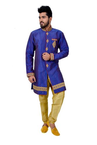 Blue Ghicchasilk Indowestern Sherwani