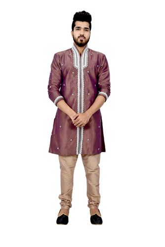 Rosybrown Artsilk Indowestern Sherwani