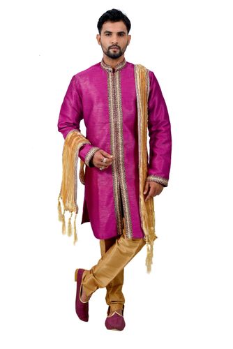 Neonpurple Artsilk Indowestern Sherwani