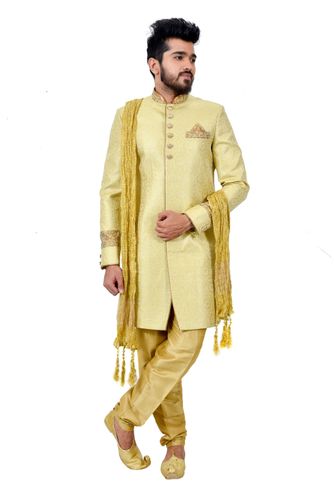 Buff Zaribrocadesilk Indowestern Sherwani