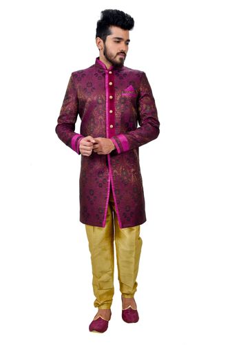 Neonpurple Zaribrocadesilk Online Indowestern Sherwani