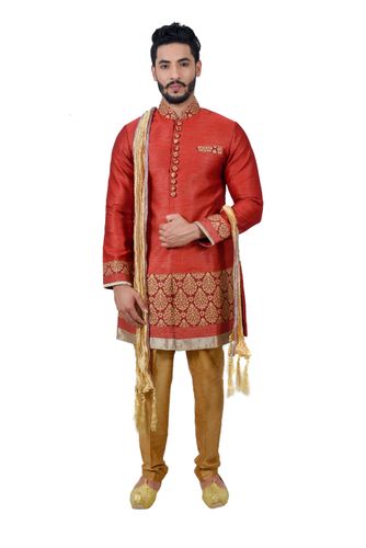 Maroon Artsilk Indowestern Sherwani