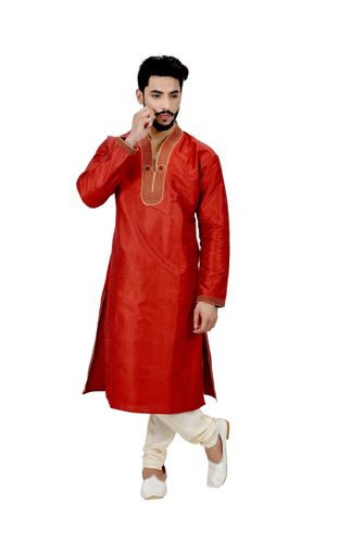Red Artsilk Unique Kurta Pajama