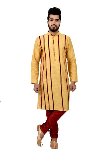 Goldenyellow Cottansilk Wedding Kurta Pajama