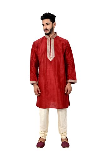 Maroon Artsilk Kurta Pyjama