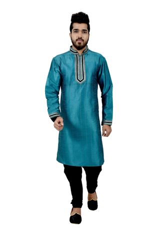 Peacockblue Artsilk Kurta Pyjama