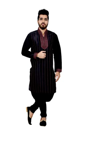 Black Artsilk Wedding Kurta Pajama