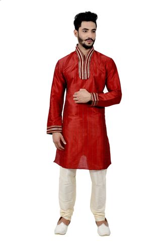 Maroon Artsilk Wedding Kurta Pajama